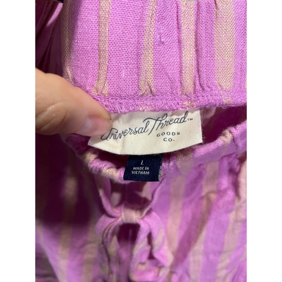 Universal Thread Womens Pink Tan Striped Linen Blend Drawstring Shorts Large - Picture 3 of 4